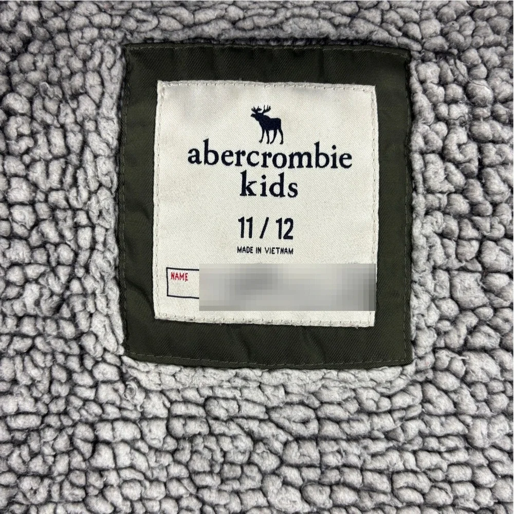 Abercrombie Kids Hooded Jacket Kids Size 11/12 Olive Green Sherpa Lined 232J1067